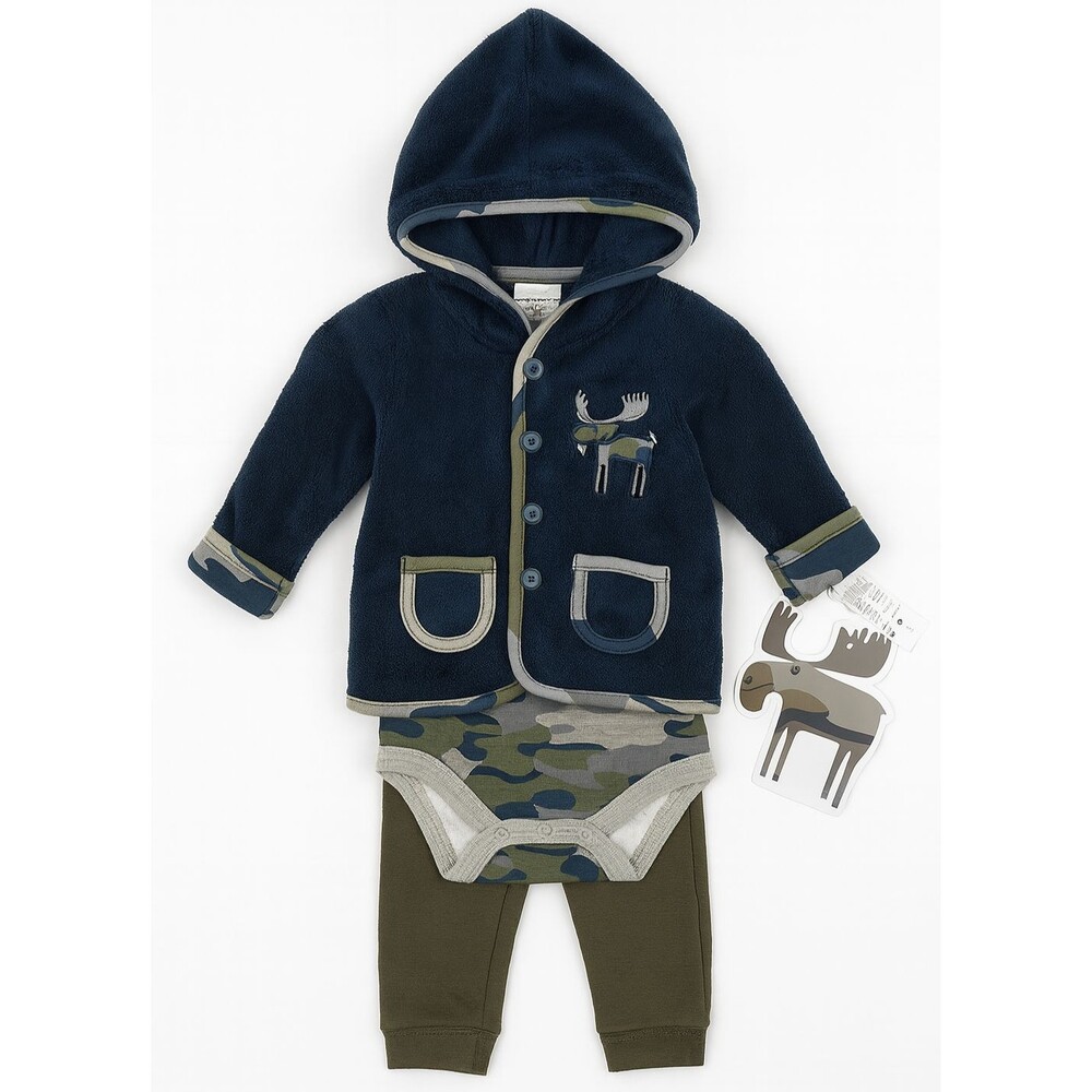 CJP Baby 3 Piece Set 0 - 3 Months Hoodie Jacket Camo Bodysuit Olive Pants NEW